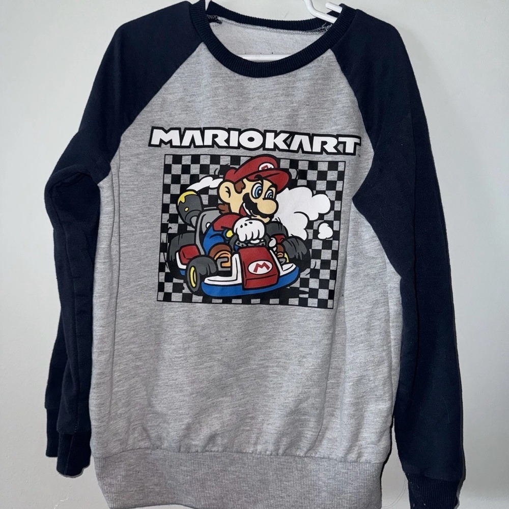 Nintendo Super Mario Kart Sweatshirt Youth 7 Sweater Blue Gray Crew Jumping Bean